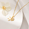 304 Stainless Steel Micro Pave Clear Cubic Zirconia Double Starfish Pendant Necklaces, with Shell, Real 18K Gold Plated, 15.75 inch(40cm)