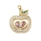 Brass Micro Pave Cubic Zirconia Pendants, Cadmium Free & Lead Free, Apple, Real 18K Gold Plated, 18x14x3~4.5mm, Hole: 2.5mm