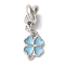 Rack Plating Alloy Enamel European Dangle Charms, Large Hole Clover Pendants, Cadmium Free & Nickel Free & Lead Free, Platinum, Sky Blue, 25mm, Hole: 4mm, Clover: 12x9x1mm