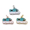Brass Micro Pave Clear Cubic Zirconia Pendants, with Enamel and Jump Rings, Long-Lasting Plated, Camping Van/Caravan Shape, Mixed Color, 12x17x2.5mm, Hole: 3mm