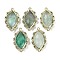 Natural Green Fluorite Faceted Horse Eye Links, Rack Plating Brass Micro Pave Green Cubic Zirconia Connector Charms, Golden, 24.5x14.5x4.5mm, Hole: 1.2mm