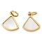 304 Stainless Steel Pave Natural White Shell Fan Charms, with Jump Rings, Manual Polishing, Ion Plating(IP), Golden, 9x8x1.5mm, Hole: 2.5mm