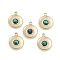 Synthetic Malachite Flat Round Charms, with 304 Stainless Steel Settings, Real 14K Gold Plated, 15x12.5x3.5mm, Hole: 1.8mm