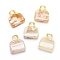 Natural Cherry Blossom Agate Brass Pendants, Golden, Bag, 27~29x24~26x9~13mm, Hole: 6mm
