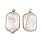 Natural Keshi Pearl Pendants, Rectangle Charms, with Brass Findings, White, Golden, 23.5~25.5x14.5x6~8.5mm, Hole: 1.8mm
