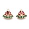 Brass Charms, Cadmium Free & Nickel Free & Lead Free, with Red & Green Cubic Zirconia, Watermelon, Real 18K Gold Plated, 11x12x3mm, Hole: 1.2mm