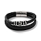 Men's Braided Black PU Leather Cord Multi-Strand Bracelets, Ring 201 Stainless Steel Link Bracelets with 304 Stainless Steel Magnetic Clasps, Antique Silver, 8-3/4 inch(22.2cm)