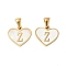304 Stainless Steel Pave Natural White Shell Heart with Initial Slice Pendants, Ion Plating(IP), Golden, Letter Z, 14x16x2mm, Hole: 4.5x3mm