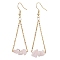 304 Stainless Steel with Natural Rose Quartz Dangle Earrings, Golden, 60x20mm
