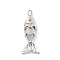 Fish Rack Plating Brass Micro Pave Cubic Zirconia Pendants, Lead Free & Cadmium Free, Long-Lasting Plated,, Platinum, 22.5x9x5mm, Hole: 4x2mm
