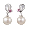 Natural Pearl Ear Studs, with Sterling Silver Micro Pave Cubic Zirconia Findings, Round, Platinum, 18x8mm