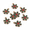 Eco-Friendly Alloy Enamel Pendants, with Rhinestone, Cadmium Free & Lead Free & Nickel Free, Light Gold, Snowflake, Green, 22x16.5x3.5mm, Hole: 2mm