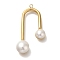 ABS Imitation Pearl Pendants, with Ion Plating(IP) 304 Stainless Steel Findings, Arch Charm, Real 18K Gold Plated, 31.5x18x6.5mm, Hole: 1.5mm