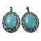Synthetic Turquoise Big Pendants, Tibetan Style Antique Silver Plated Alloy Oval Charms, 61x47x12~14mm, Hole: 8.5x5.5mm