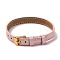 Leather Textured Bracelet Straps Slide Wristbands for Slide Charms, with Ion Plating(IP) Golden 304 Stainless Steel Buckles, Pink, 23.2x1~1.25x0.5cm