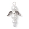 Glass Pearl Pendants, with Alloy Charms, Angel, White, Antique Silver & Platinum, 33x20x8mm, Hole: 3.2mm