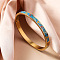 304 Stainless Steel Enamel Bangles, Hinged Bangles for Women, Flower, Real 18K Gold Plated, Real 18K Gold Plated, Deep Sky Blue, Inner Diameter: 2-3/8 inch(6cm)