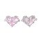 Brass Pave Cubic Zirconia Connector Charms, Heart Links, Cadmium Free & Nickel Free & Lead Free, Real Platinum Plated, Pink, 18.5x26x7.5mm, Hole: 1.6mm