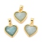Natural Amazonite Charms, with Real 18K Gold Plated Brass Findings, Long-Lasting Plated, Lead Free & Cadmium Free, Heart, 12x11.5x5mm, Hole: 4x3mm