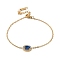 Oval Cubic Zirconia Link Bracelets, with Golden Stainless Steel Cable Chains, Deep Sky Blue, 6-1/4 inch(16cm)