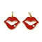 Brass Micro Pave Cubic Zirconia Pendants, Mouth Charms, with Enamel, Rack Plating, Long-Lasting Plated, Cadmium Free & Lead Free, with Jump Ring, Real 18K Gold Plated, 13.5x15x1.5mm, Hole: 3mm