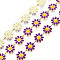 Brass Flower Link Chains, Nickel Free, with Enamel, Unwelded, Real 16K Gold Plated, Dark Violet, 13.5~14x9.5~10x1mm