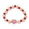 Handmade Flower Polymer Clay Stretch Bracelets, Crackle Glass Heart Beaded Bracelets for Women, PeachPuff, Inner Diameter: 2-1/8 inch(5.3cm)