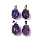 Natural Amethyst Pendants, Teardrop Charms, with Stainless Steel Snap on Bails, Stainless Steel Color, 23x13mm, Hole: 3x5.5mm