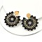 304 Stainless Steel & Bohemian Beaded Flower Dangle Stud Earrings for Women, Golden, Black, 54x50x4.5mm, Pin: 0.8mm