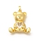 Rack Plating Brass Micro Pave Cubic Zirconia Pendants, Long-Lasting Plated, Lead Free & Cadmium Free, Bear Charms, Real 18K Gold Plated, 26x23x8.5mm, Hole: 5x3mm