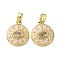 Brass Micro Pave Cubic Zirconia Pendants, with Enamel, Flat Round & Horse Eye Charms, Real 18K Gold Plated, Blanched Almond, 16.5x14x3mm, Hole: 4x2.5mm