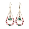 304 Stainless Steel Christmas Tree Dangle Earrings, with Galss and Brass Finding for Women, Colorful, 69x27.5mm