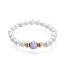 Natural Amethyst Gemstone Stretch Rings, with Round Shell Pearl Beads and Brass Beads, Golden, US Size 7 1/4(17.5mm)