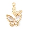 Brass Micro Pave Clear Cubic Zirconia Pendants, Cadmium Free & Nickel Free & Lead Free, Butterfly Charms, Real 18K Gold Plated, 22.5x15.5x3.5mm, Hole: 1.5mm