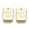 Brass Charms, Nickel Free, Rectangle with Word Good Luck, Real 18K Gold Plated, 9x7x1mm, Hole: 1mm