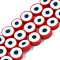 Handmade Polymer Clay Beads Strands, Flat Round with Evil Eye, Crimson, 8~11x4mm, Hole: 1.2mm, about 40pcs/strand, 13.98 inch~ 15.35inch(35.5cm~39cm)