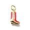 Brass Enamel Pendants, Cowboy Boots Charm, with Jump Ring, Long-Lasting Plated, Lead Free & Cadmium Free, Rack Plating, Real 18K Gold Plated, Hot Pink, 13x8.5x3mm, Hole: 3mm