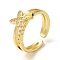 Rack Plating Brass Micro Pave Clear Cubic Zirconia Open Cuff Rings for Women, Cadmium Free & Nickel Free & Lead Free, Butterfly, Real 18K Gold Plated, Inner Diameter: 17.6mm
