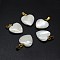 Shell Pendants, with Brass Findings, Heart, Golden, 17~19x14~15x3~5mm, Hole: 2x5mm