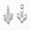 Brass Micro Pave Cubic Zirconia Pendants, with Jump Ring, Nickel Free, Cactus, Clear, Real Platinum Plated, 16x11x2mm, Hole: 3mm