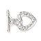 Heart Brass Toggle Clasps, Cadmium Free & Nickel Free & Lead Free, Long-Lasting Plated, Platinum, heart: 16.5x14.5x1.5mm, Hole: 2.5mm, bar: 3x16.5x4mm, hole: 4x1.5mm