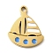 304 Stainless Steel Enamel Charms, Ion Plating(IP), Sailboat Charm, Real 18K Gold Plated, White, 14x12x1.5mm, Hole: 1.5mm