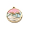 304 Stainless Steel Enamel Pendants, Flat Round with Dolphin, 28x20x3mm, Hole: 1.6mm