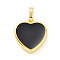 Real 18K Gold Plated Eco-friendly Rack Plating Brass Enamel Pendants, Cadmium Free & Lead Free, Long-Lasting Plated, Heart Charm, Black, 17x15x3.5mm, Hole: 3.5x6mm