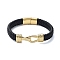 Men's Braided Black PU Leather Cord Bracelets, 304 Stainless Steel Link Bracelets with Magnetic Clasps, Golden, 8-7/8x5/8 inch(22.4x1.6cm)