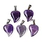 Natural Amethyst Heart Pendants, Love Heart Charms with 304 Stainless Steel Snap on Bails, Stainless Steel Color, 22.5x15.5x6mm, Hole: 6x3.5mm