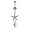 304 Stainless Steel Pave Cubic Zirconia & Plastic Pearl & Natural Shell Starfish Curved Barbell Dangle Belly Rings, Stainless Steel Color, Pink, 60mm