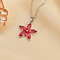 Plum Blossom Flower Brass Cubic Zirconia Pendant Necklaces for Women, Platinum, Cerise, 15.75 inch(40cm)