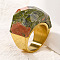 Fashionable 304 Stainless Steel & Natural Unakite Finger Rings, Real 18K Gold Plated, US Size 8(18.1mm)