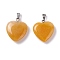 Natural Yellow Aventurine Pendants, Heart, with Brass Findings, Platinum, 22~23x20~20.5x6~7.5mm, Hole: 5x8mm